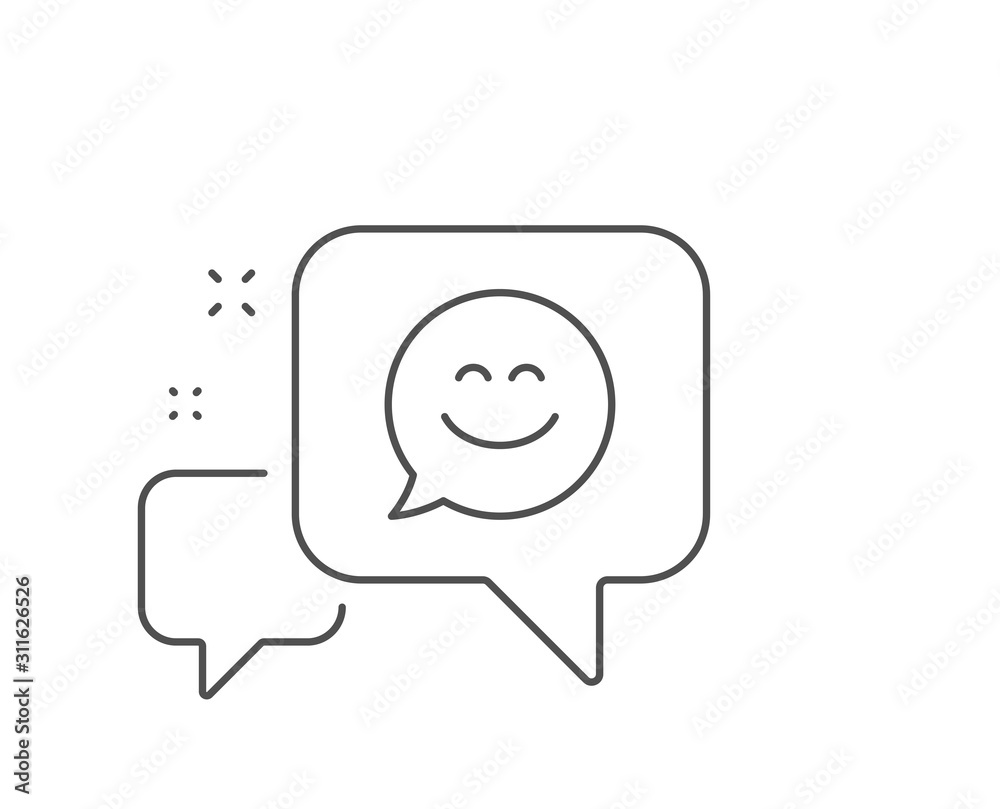 Smile chat line icon. Chat bubble design. Happy emoticon sign. Speech bubble symbol. Outline concept. Thin line smile chat icon. Vector Smile chat line icon. Chat bubble design. Happy emoticon sign. Speech bubble symbol. Outline concept. Thin line smile chat icon. Vector