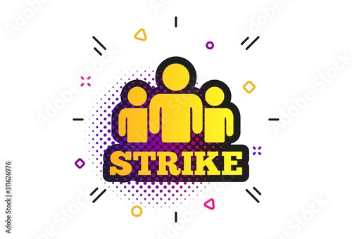 Strike sign icon. Halftone dots pattern. Group of people symbol. Industrial action. People protest. Classic flat strike icon. Vector