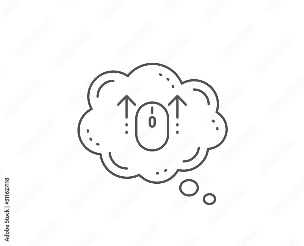 Swipe up mouse line icon. Chat bubble design. Scrolling arrow sign. Landing page scroll symbol. Outline concept. Thin line swipe up icon. Vector Swipe up mouse line icon. Chat bubble design. Scrolling arrow sign. Landing page scroll symbol. Outline concept. Thin line swipe up icon. Vector