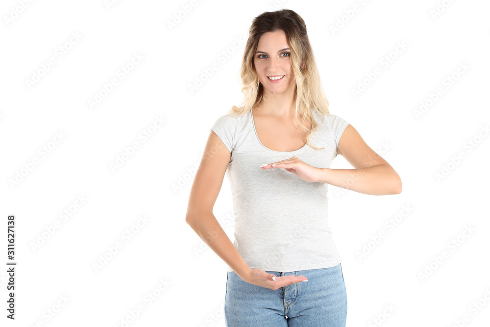 Beautiful woman showing a frame by hands isolated on white background Beautiful woman showing a frame by hands isolated on white background