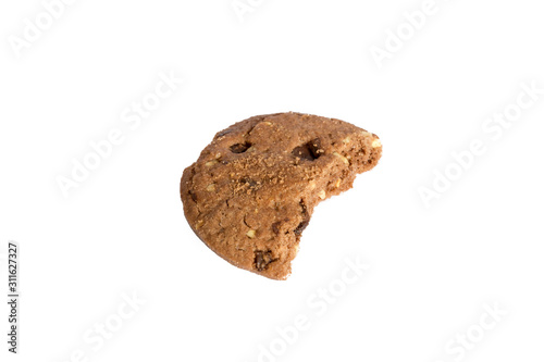 Cookies. Lots of delicious freshly baked crunchy homemade chocolate chip cookies isolated on white with copy space.