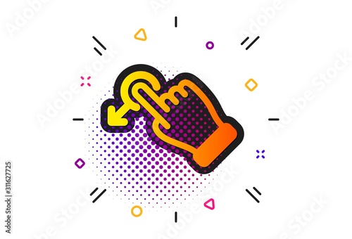 Slide arrow sign. Halftone circles pattern. Drag drop gesture icon. Swipe action symbol. Classic flat drag drop icon. Vector