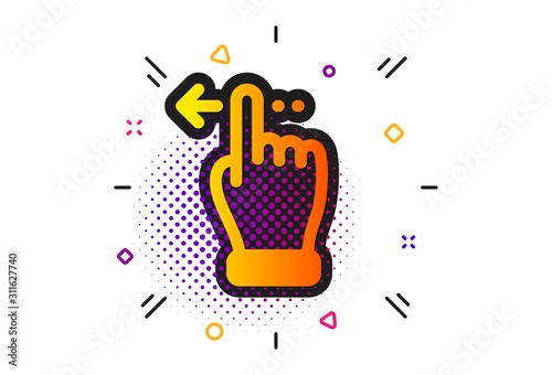 Slide left arrow sign. Halftone circles pattern. Touchscreen gesture icon. Swipe action symbol. Classic flat touchscreen gesture icon. Vector