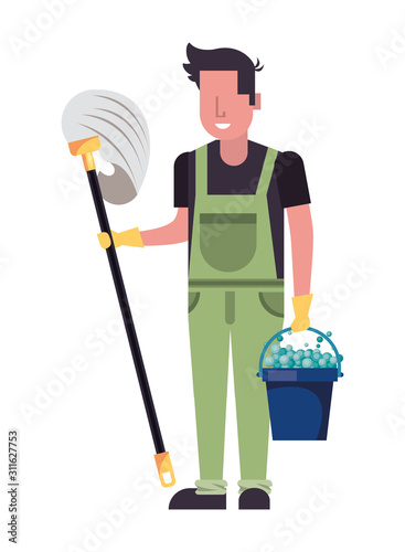 housekepping male worker with mop