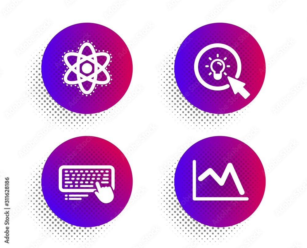 Energy, Computer keyboard and Chemistry atom icons simple set. Halftone dots button. Line chart sign. Turn on the light, Pc device, Laboratory molecule. Financial graph. Science set. Vector Energy, Computer keyboard and Chemistry atom icons simple set. Halftone dots button. Line chart sign. Turn on the light, Pc device, Laboratory molecule. Financial graph. Science set. Vector
