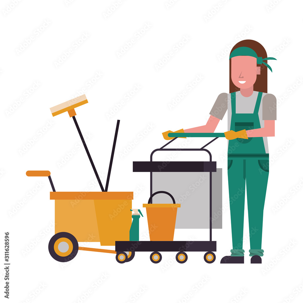 housekepping woman worker with clean equipment housekepping woman worker with clean equipment