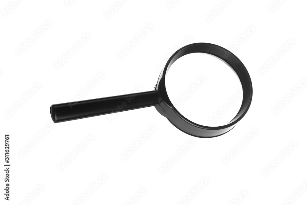 Black plastic magnifier Isolated on a white background. Black plastic magnifier Isolated on a white background.