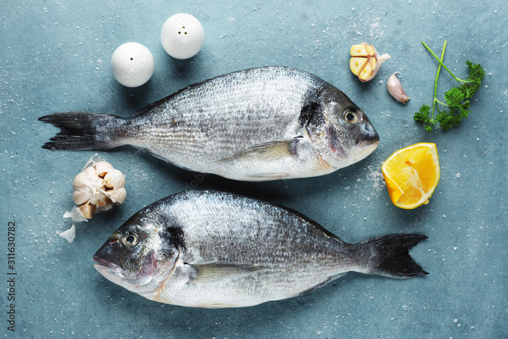Fresh dorado fish with ingredients Fresh dorado fish with ingredients