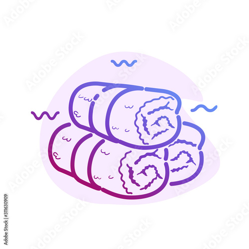 Three rolled hot towels color line icon with flat spot for round highlights stories. Spa, wellness element for design. Bathroom Vector pictogram of sauna, resort. Salon Massage template