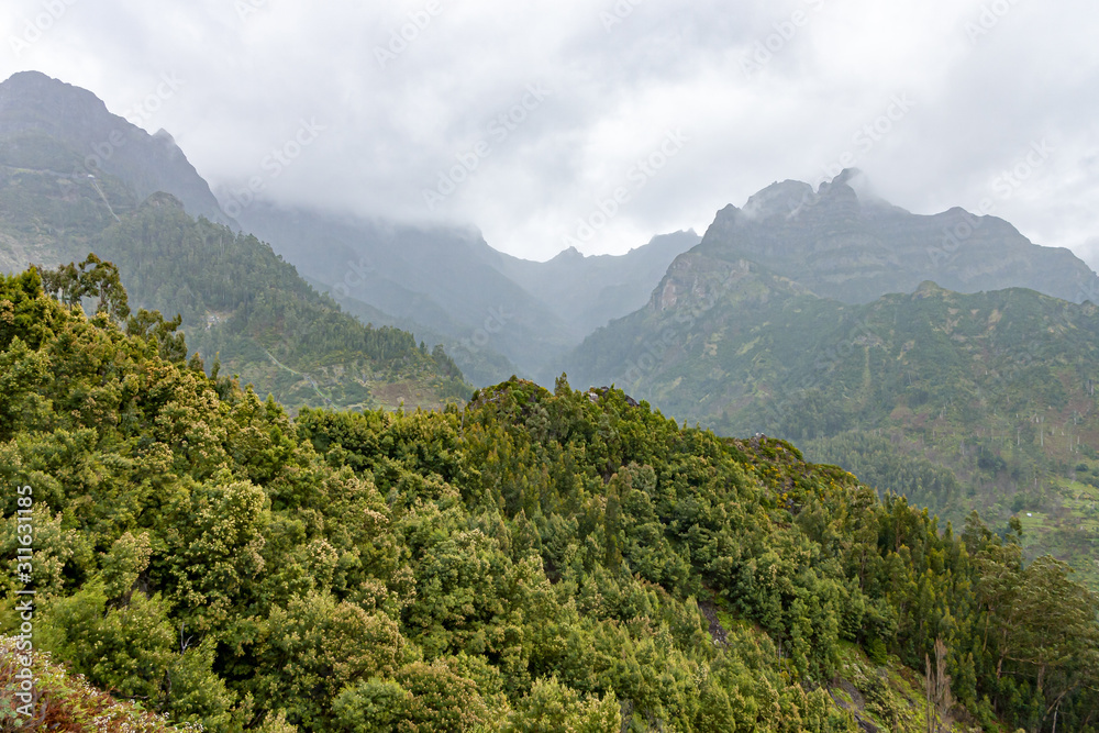 Bad weather, rain on Madeira mountain, Portugal. Bad weather on Madeira island.