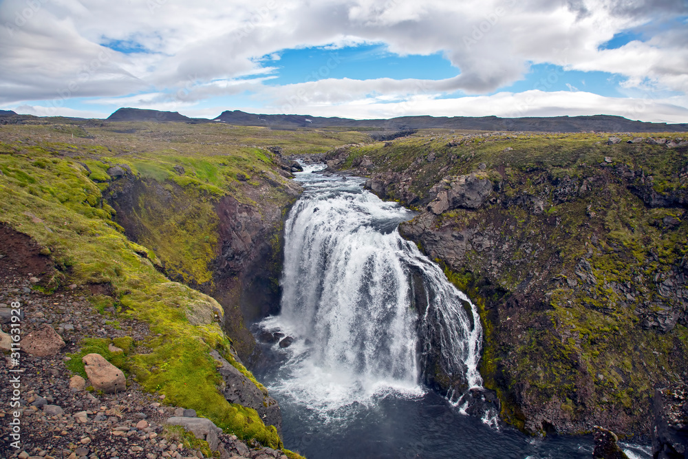 Waterfalls in the Skoda river. Iceland. Nature and places for wonderful travels Waterfalls in the Skoda river. Iceland. Nature and places for wonderful travels