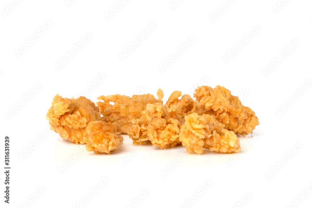 Slices of roasted meat on a white background. Fried chicken fillet close-up. Slices of roasted meat on a white background. Fried chicken fillet close-up.
