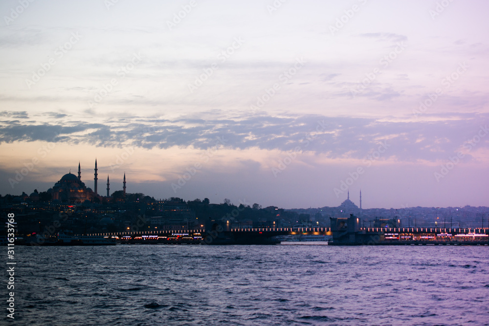 Sea front landscape of Istanbul historical part with clouds