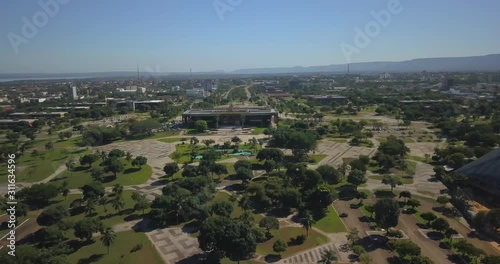 Aerial view of Palmas city, capital of Tocantins state in northern Brazil. Central area, power square and Tocantins river.
