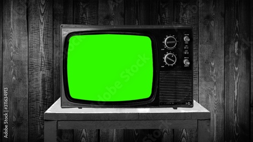 old tv set with green screen, compositing, chroma key