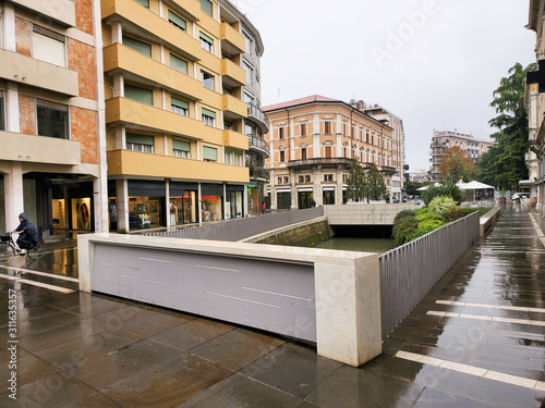 European Shopping district in the rain