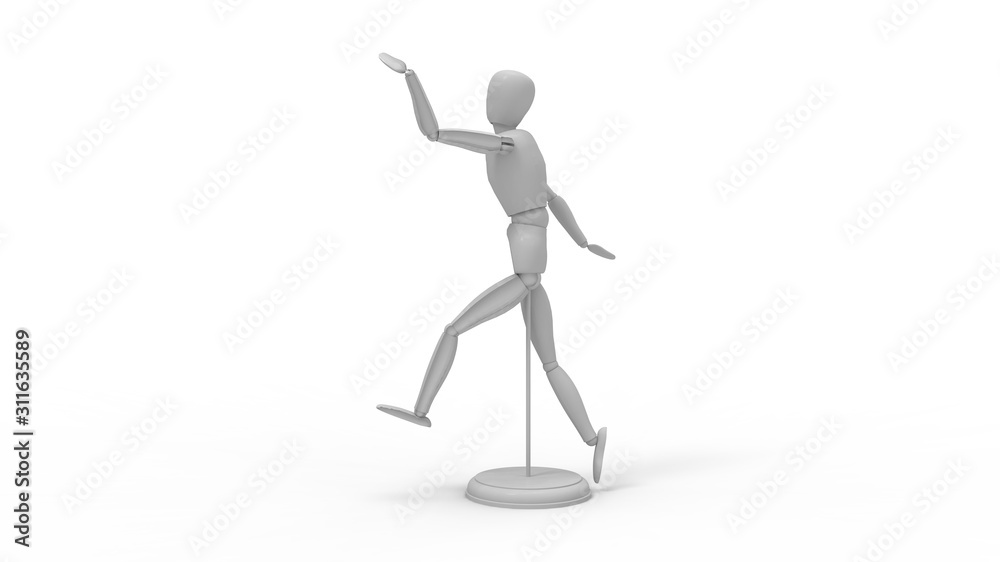 3d rendering of a walking mannequin dummy isolated in white background