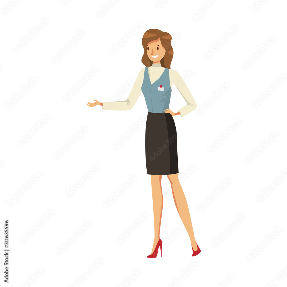 Woman administrator meeting guests at work vector illustration Woman administrator meeting guests at work vector illustration