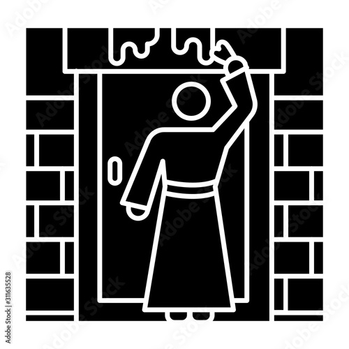 The Passover Bible story glyph icon. Hebrews slavery. Ancient Egypt ten plagues. Christian religion. Exodus book Biblical narrative. Silhouette symbol. Negative space. Vector isolated illustration