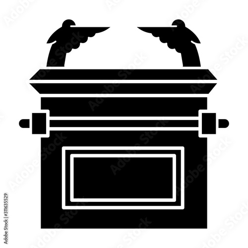 Ark of the Covenant glyph icon. Bible story. Golden Ark of God and testimony. Religious legend. Christian religion. Biblical narrative. Silhouette symbol. Negative space. Vector isolated illustration