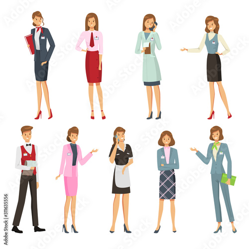 Set of women and man administrators at work vector illustration