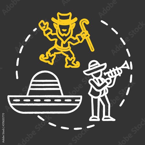 Ethnographical museum chalk concept icon. Global heritage display. Anthropology, traditions. Global ethnic festival. Cultural exposition idea. Vector isolated chalkboard illustration