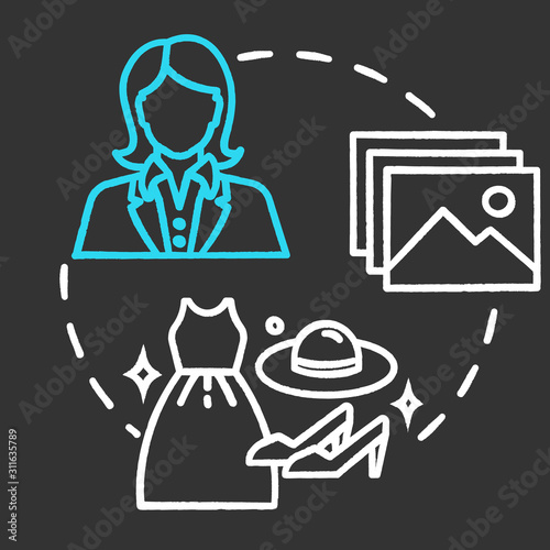 Biographical museum chalk concept icon. Cultural materials exposition. Clothes and belongings display. Famous person history exhibition idea. Vector isolated chalkboard illustration