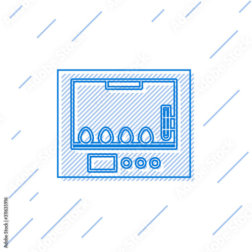 Blue line Incubator for eggs icon isolated on white background. Vector Illustration