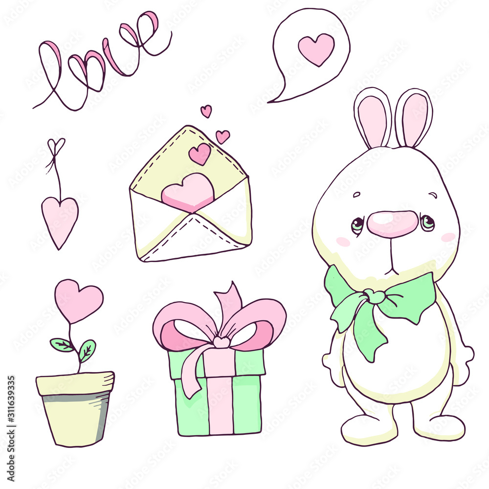Little white bunny, set gift elements