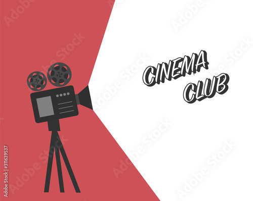 Movie time poster. cinema club Vintage cinema film projector, home movie theater and retro camera vector illustration. Movie time poster. Vintage cinema film projector, hom