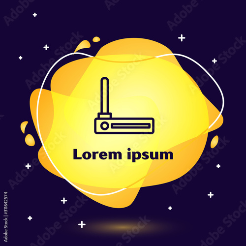 Black line Router and wi-fi signal symbol icon isolated on dark blue background. Wireless ethernet modem router. Computer technology internet. Abstract banner with liquid shapes. Vector Illustration