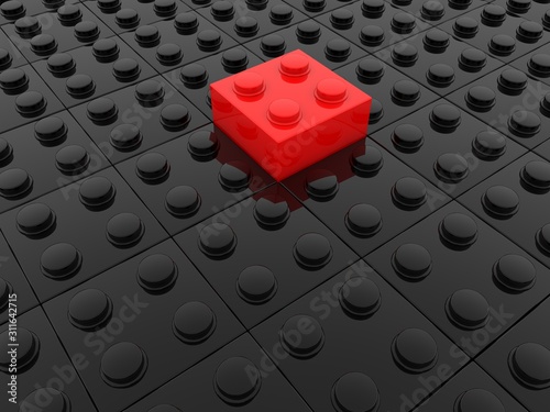 Black toy brick background with red bricks in the center