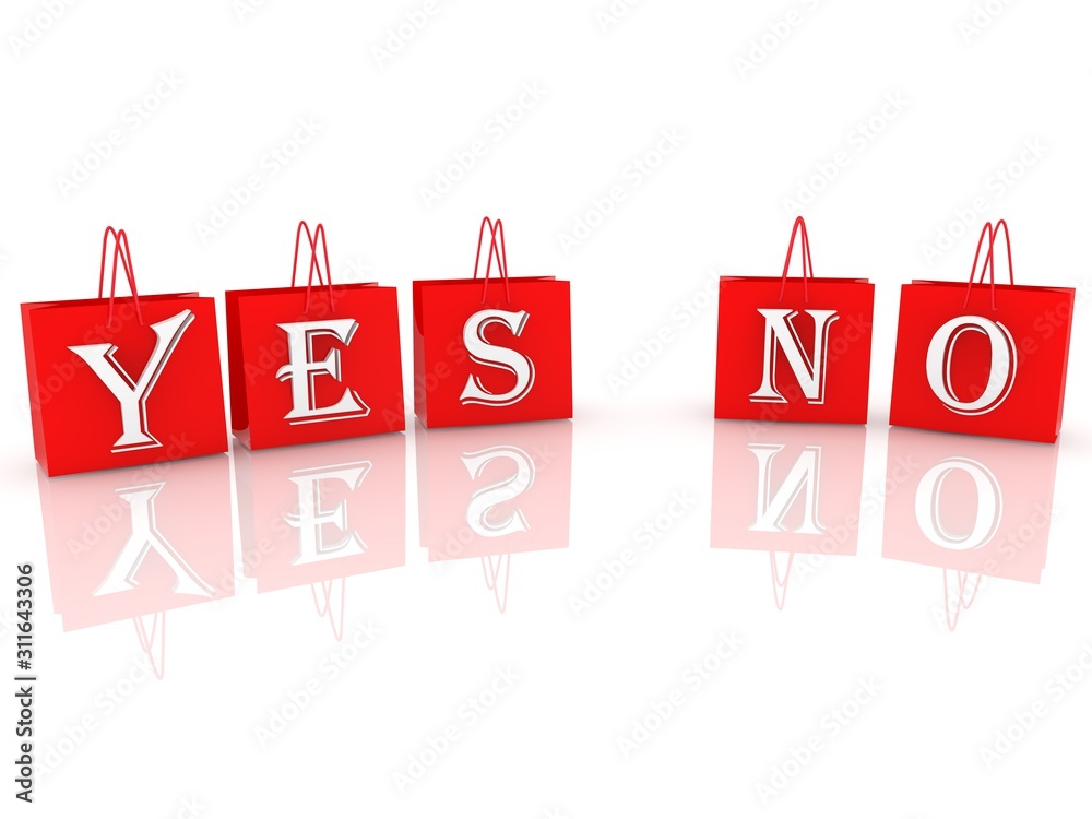 Yes and NO concept on red shopping bags Yes and NO concept on red shopping bags