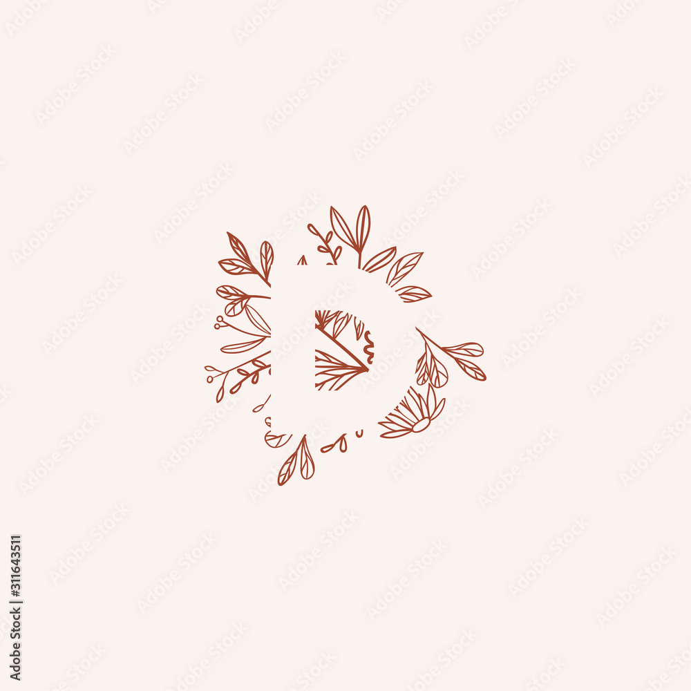 Negative space letter with flowers vector illustration. Isolated letter ...
