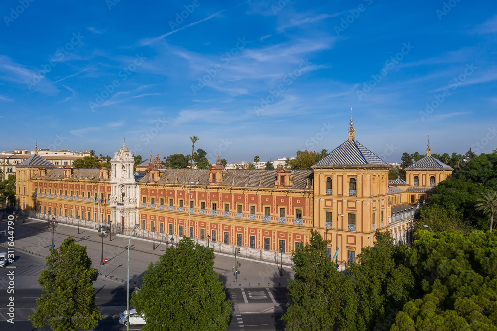 Aerial view of the Palacio de San Telmo. Seville Spain