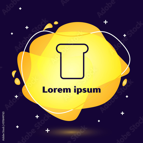 Black line Bread toast for sandwich piece of roasted crouton icon isolated on dark blue background. Lunch, dinner, breakfast snack. Abstract banner with liquid shapes. Vector Illustration
