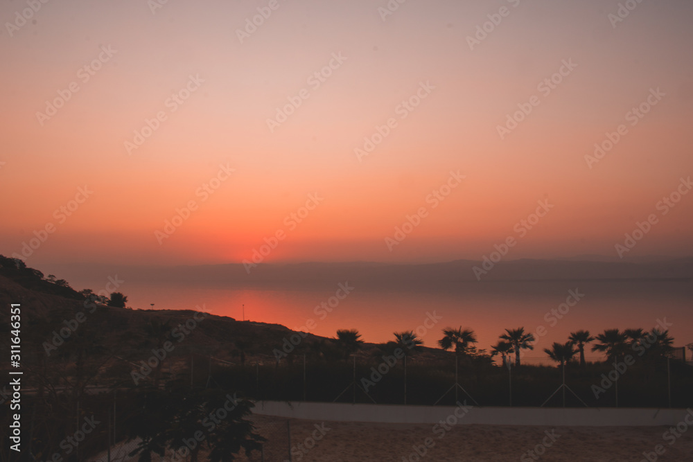 Sunset on sea, Dead sea sunset, Dead sea,