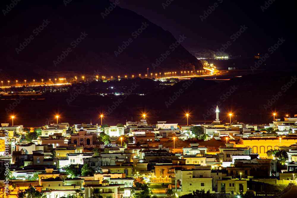 night cityscape from above in Fujairah