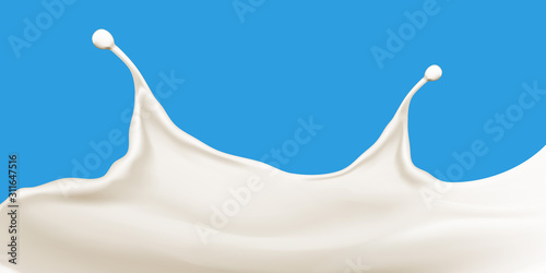 Splashing milk wave on blue background vector illustration, ready  for ads, labels and packaging desing uses.