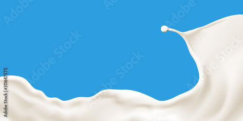 Splashing milk wave on blue background vector illustration, ready  for ads, labels and packaging desing uses.