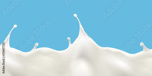 Splashing milk wave on blue background vector illustration, ready  for ads, labels and packaging desing uses.