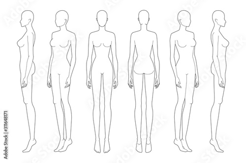 Fashion template 9 head for technical drawing.