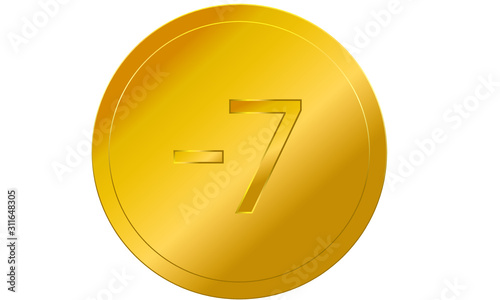 simple gold coin money number minus 7