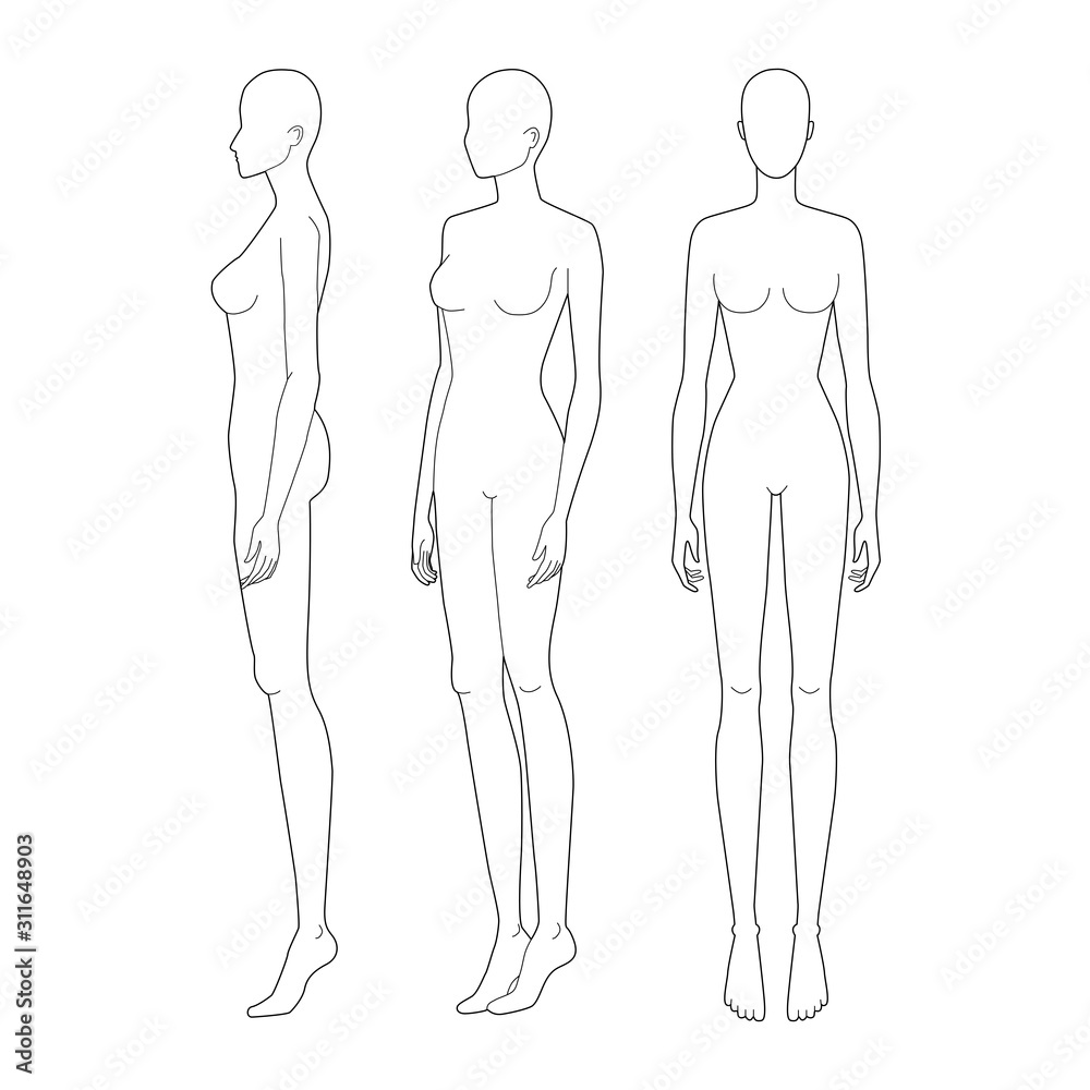 Fashion template 9 head for technical drawing. Fashion template 9 head for technical drawing.