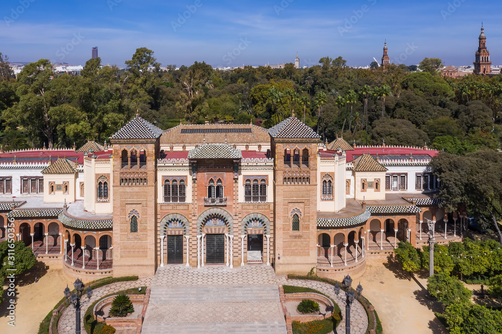 Aerial view of Plaza de America and Sevilla Museum of Folk Art and Traditions 