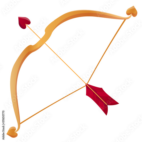 Vector illustration of a golden bow with hearts and love arrow for cupidon isolated on a white background. Happy st. Valentine's day. Element and icon, graphic design.