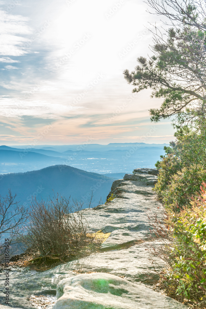 Stone path on the edge of the cliff in Appalachian mountains