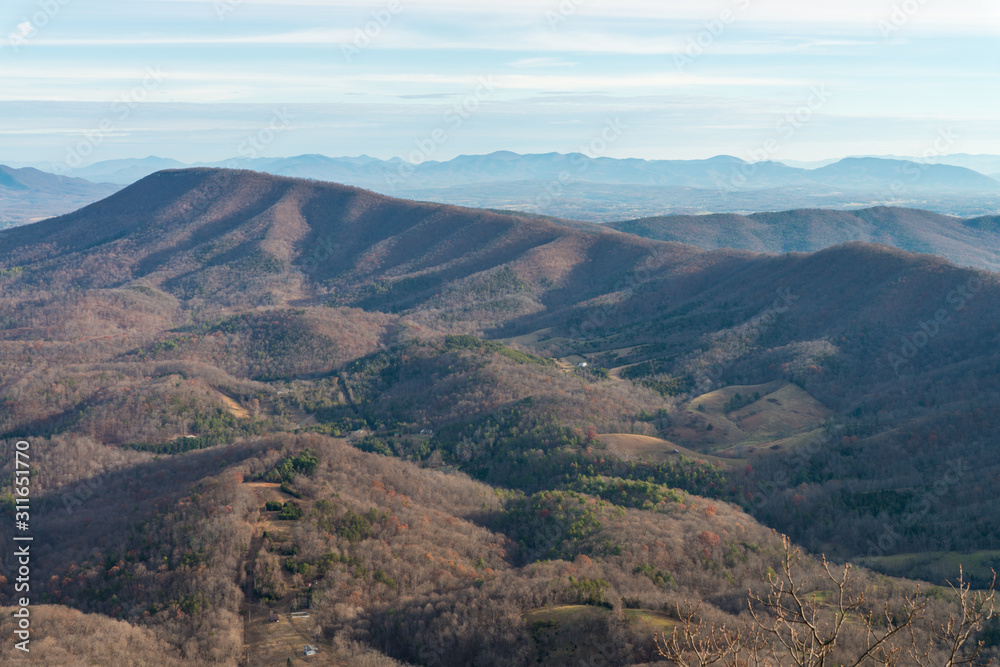 Close view at mountains with forest on slopes in Appalachian mountain range