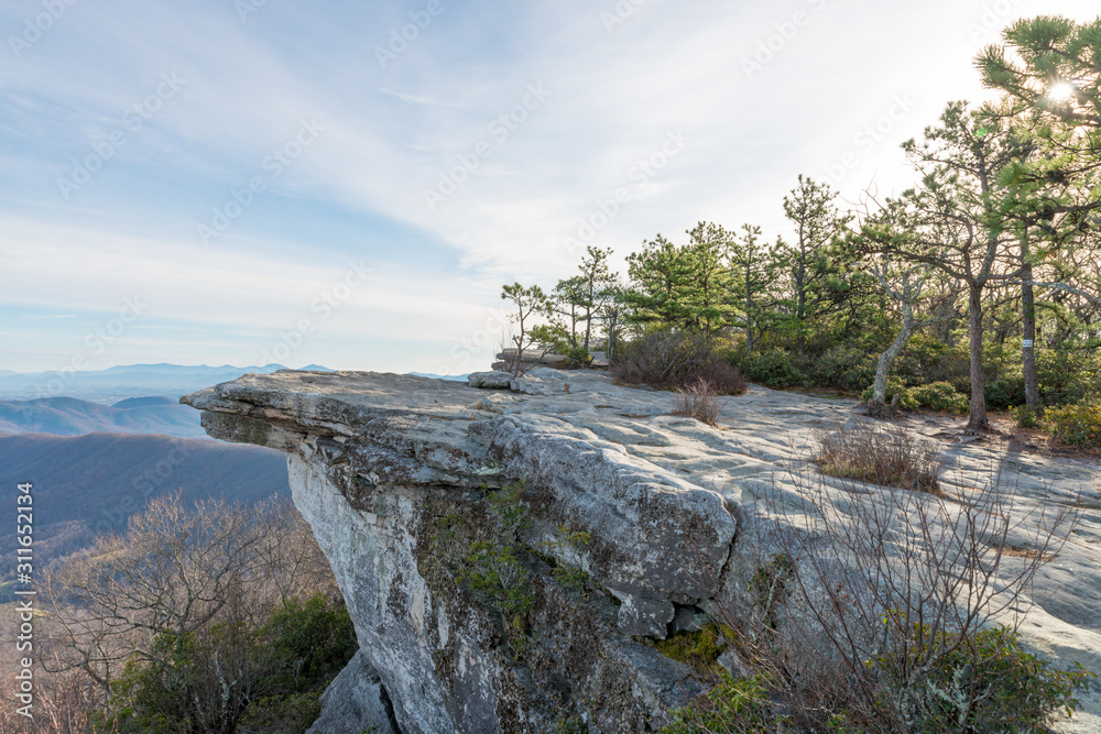 Overlook of a McAfee Knob and Blue Ridge mountains