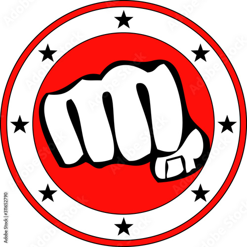 Karate power fist emblem. Martial art colored simbol design. Vector, EPS.